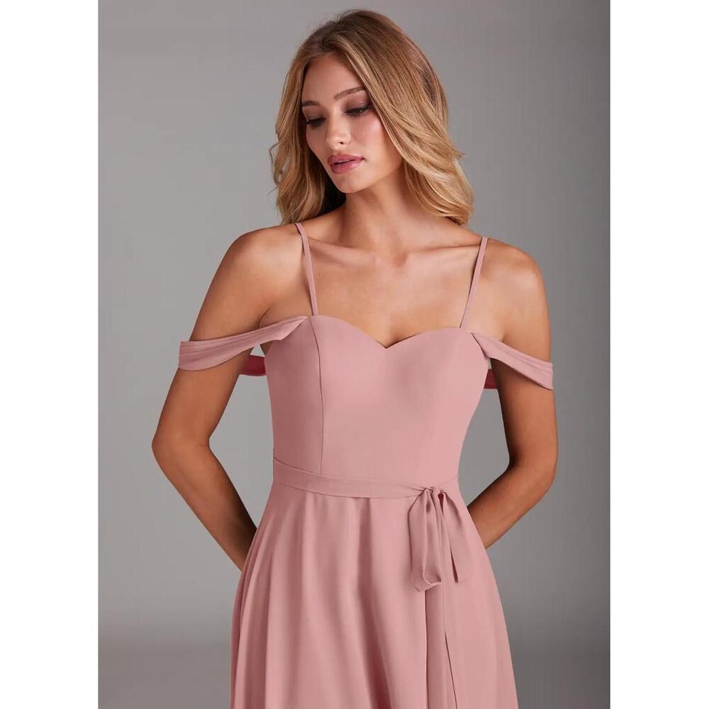 Azazie Aaron Off-Shoulder Pink (Dusty Rose) Evening Bridesmaid Dress Size 2 - Picture 2 of 8